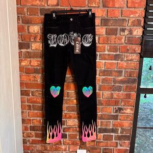 NWT L.O.V.E mens Kodak Black distressed heart skinny jeans black 30